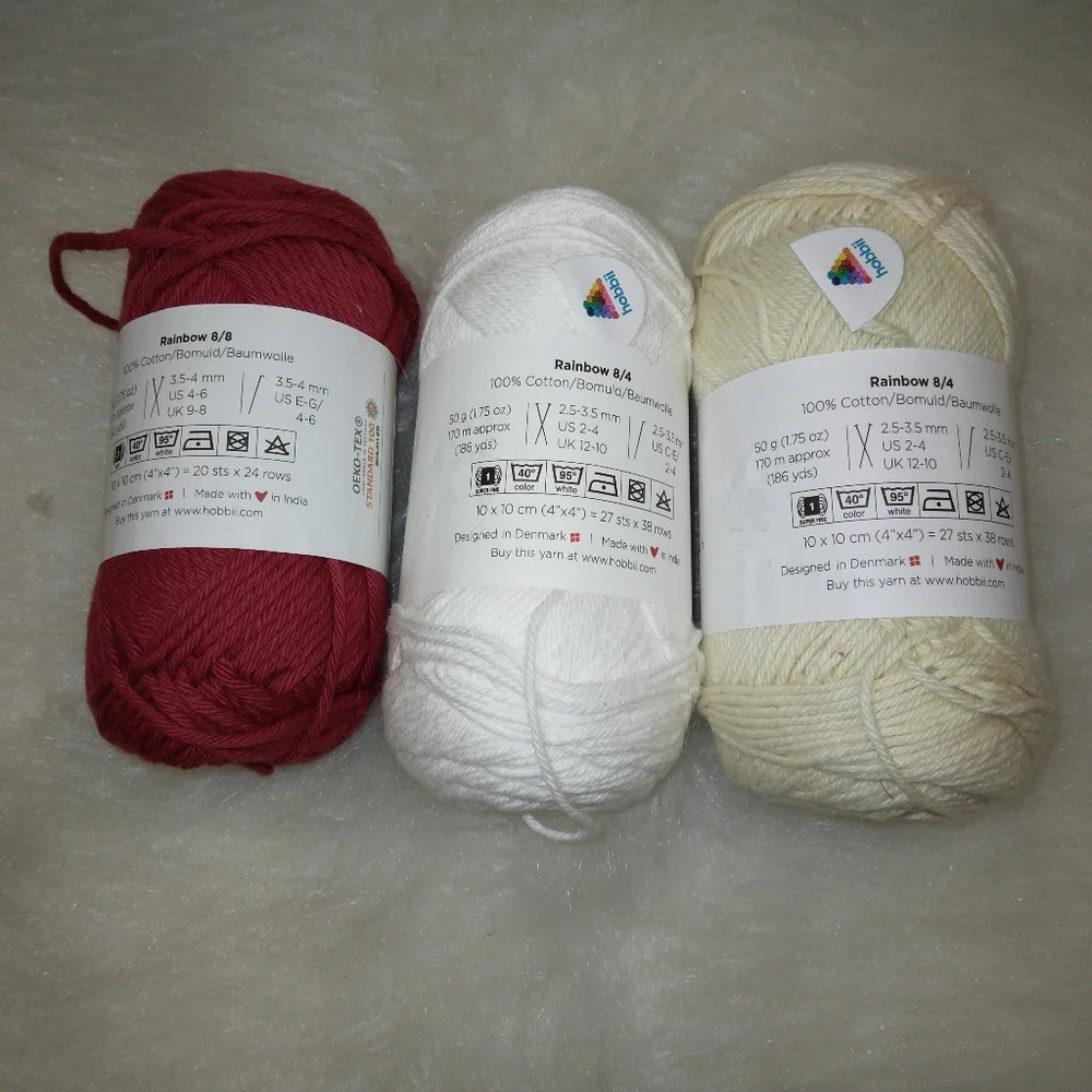 YARN Hobbii 100% cotton yarn, three 50g skeins